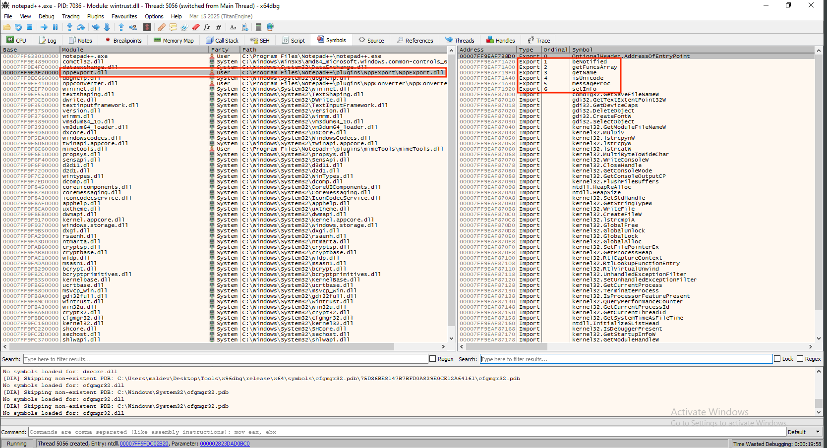 Exported functions from NppExport.dll
